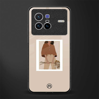 beige brown young lady art glass case for vivo x80