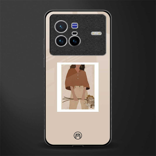 beige brown young lady art glass case for vivo x80