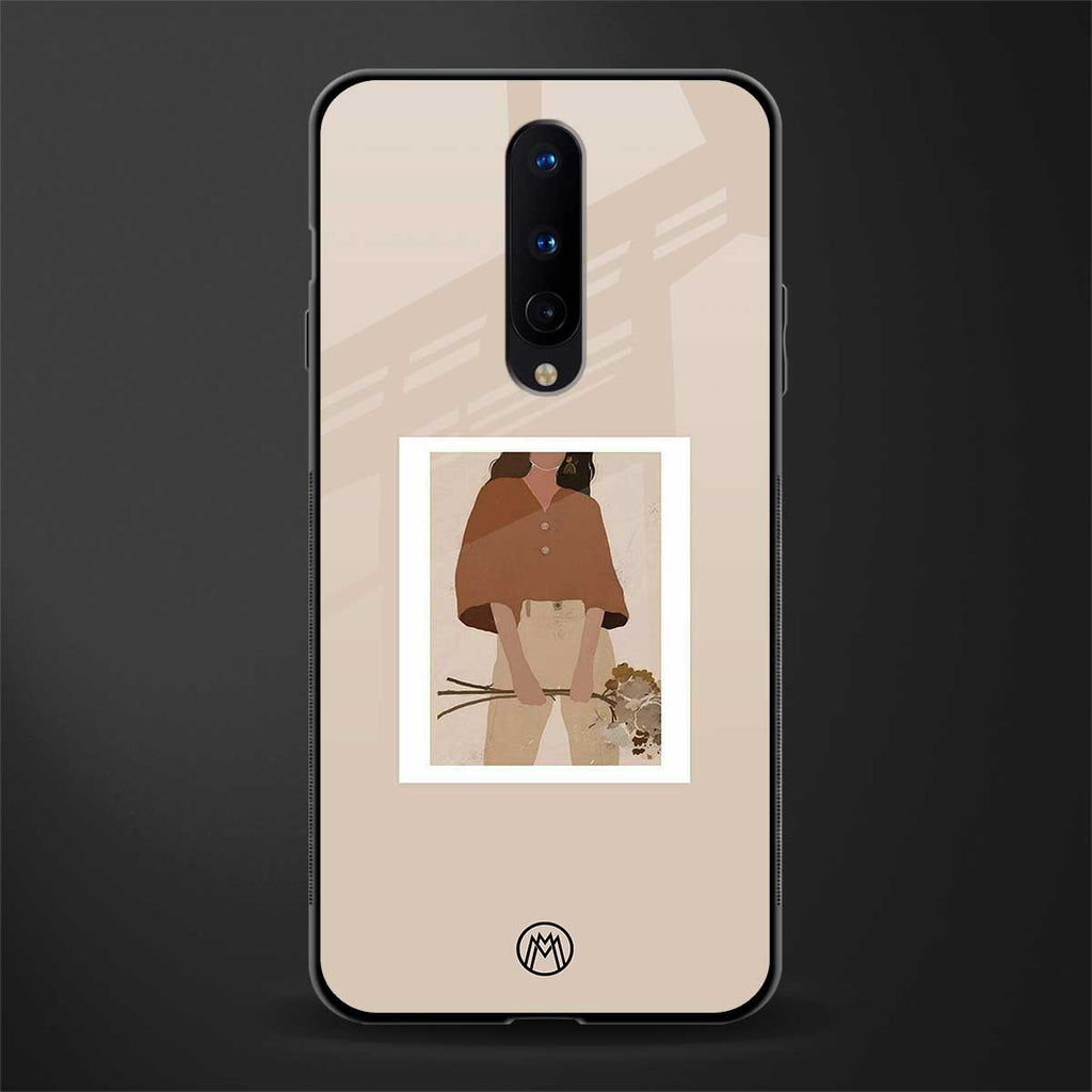 beige brown young lady art glass case for oneplus 8