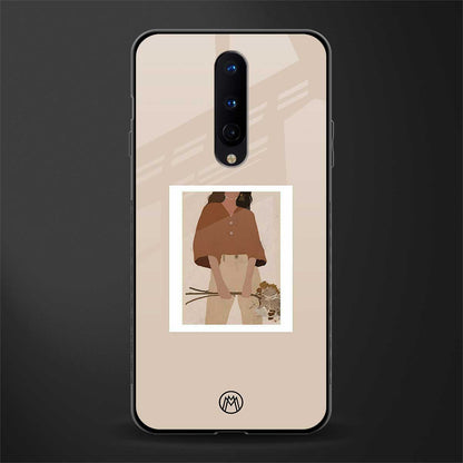 beige brown young lady art glass case for oneplus 8