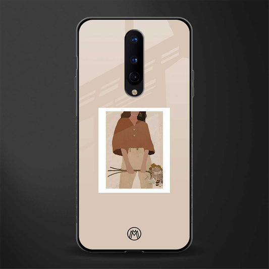 beige brown young lady art glass case for oneplus 8