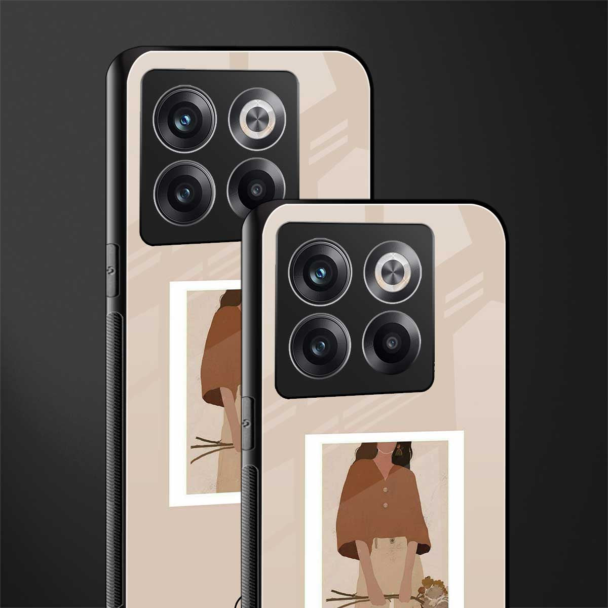 beige brown young lady art back phone cover | glass case for oneplus 10t