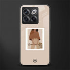 beige brown young lady art back phone cover | glass case for oneplus 10t