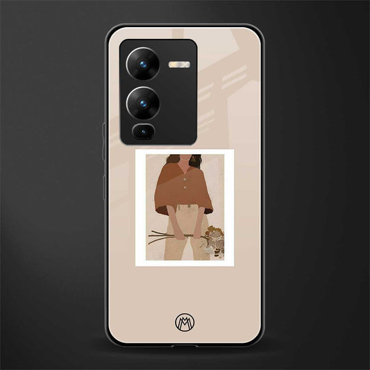 beige brown young lady art back phone cover | glass case for vivo v25 pro 5g