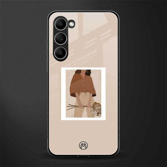 beige brown young lady art glass case for phone case | glass case for samsung galaxy s23