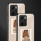 beige brown young lady art back phone cover | glass case for vivo y16