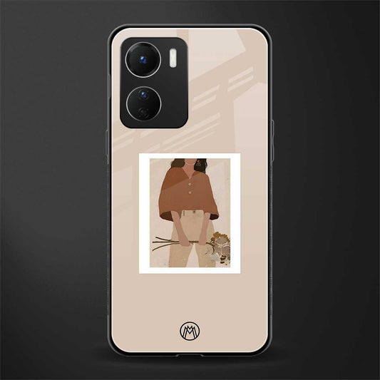 beige brown young lady art back phone cover | glass case for vivo y16