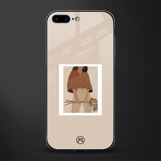 beige brown young lady art glass case for iphone 7 plus