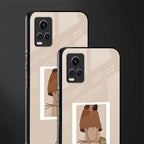 beige brown young lady art back phone cover | glass case for vivo v21e 4g