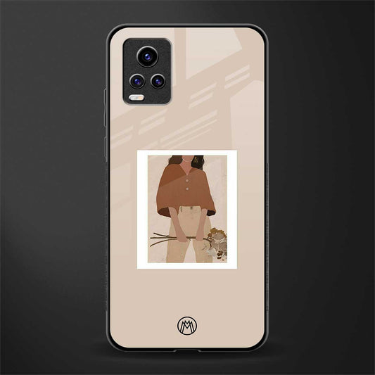 beige brown young lady art back phone cover | glass case for vivo v21e 4g