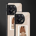 beige brown young lady art back phone cover | glass case for oneplus 11r