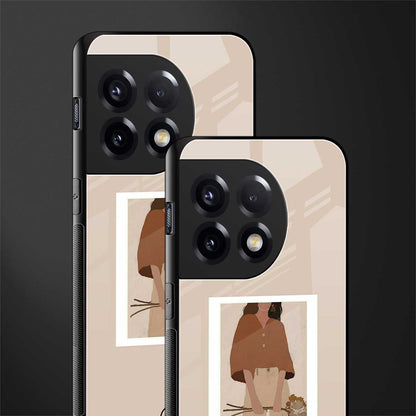 beige brown young lady art back phone cover | glass case for oneplus 11r