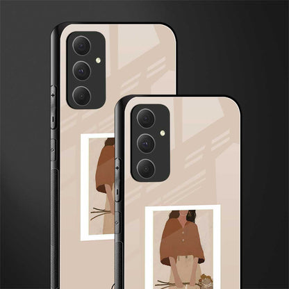 beige brown young lady art back phone cover | glass case for samsung galaxy a54 5g