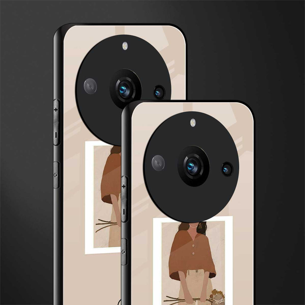 beige brown young lady art back phone cover | glass case for realme 11 pro 5g
