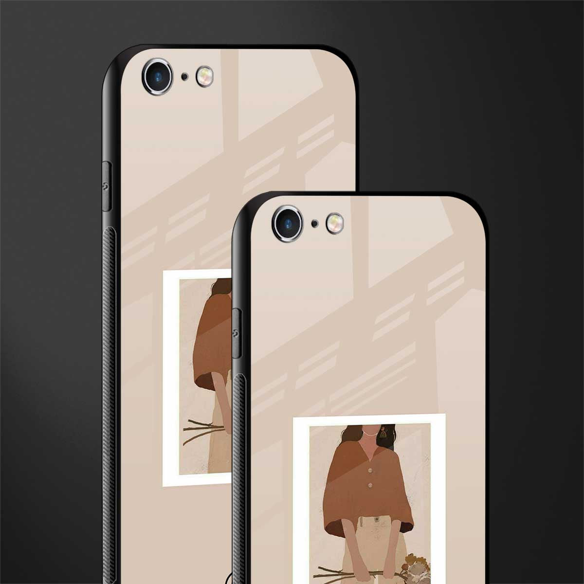 beige brown young lady art glass case for iphone 6s
