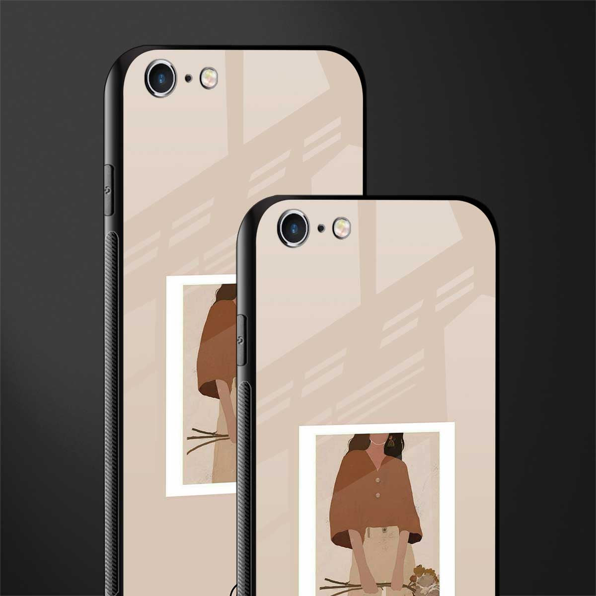 beige brown young lady art glass case for iphone 6