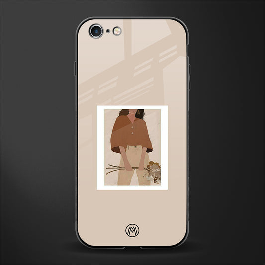 beige brown young lady art glass case for iphone 6