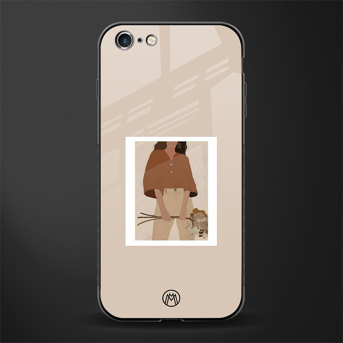 beige brown young lady art glass case for iphone 6s plus