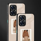 beige brown young lady art back phone cover | glass case for realme c55