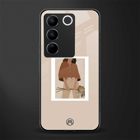 beige brown young lady art back phone cover | glass case for vivo v27 pro 5g