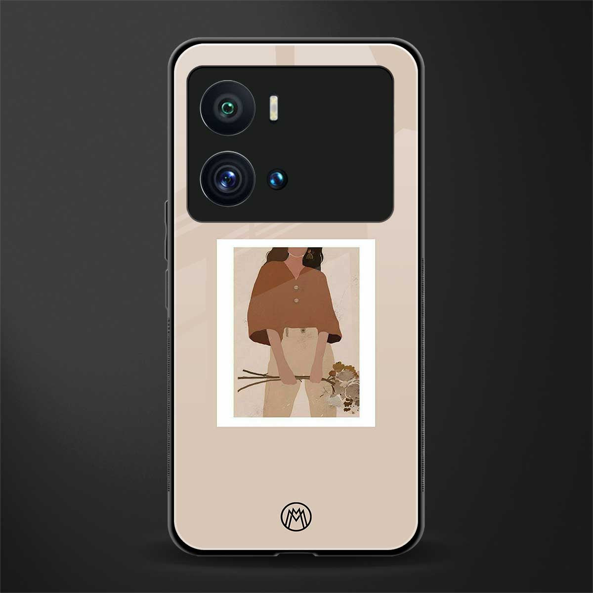 beige brown young lady art back phone cover | glass case for iQOO 9 Pro