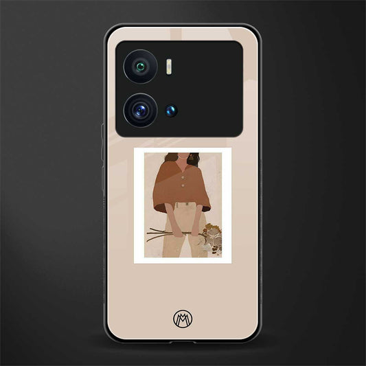 beige brown young lady art back phone cover | glass case for iQOO 9 Pro