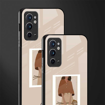 beige brown young lady art glass case for oneplus 9rt