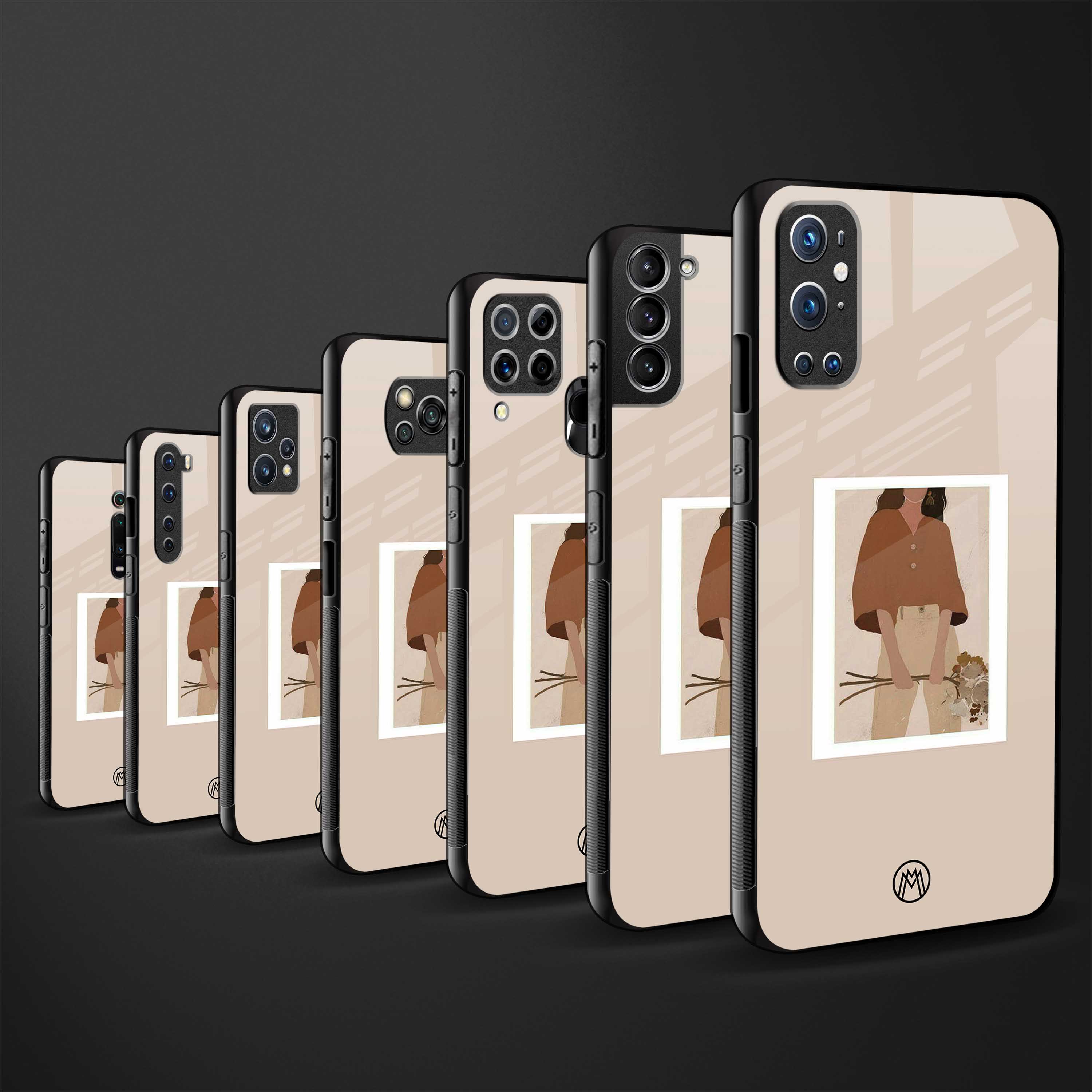 beige brown young lady art glass case for realme 7