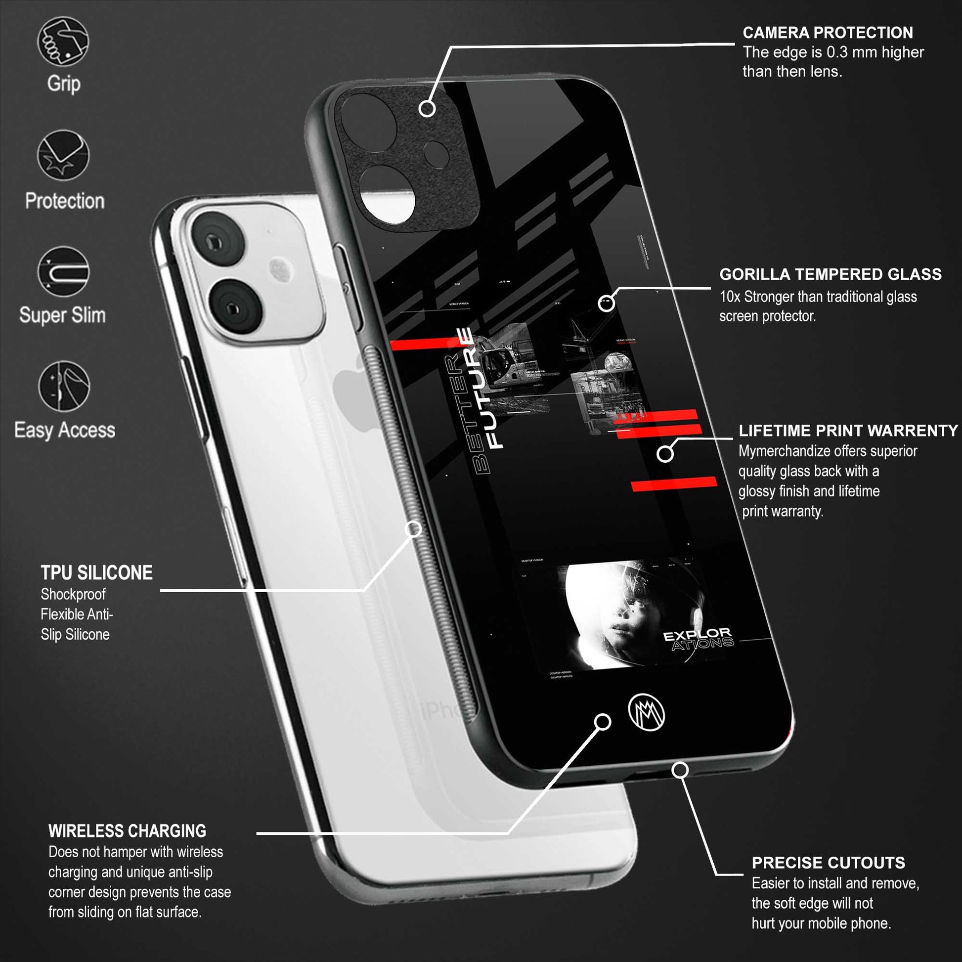 better future dark aesthetic back phone cover | glass case for vivo v25-5g