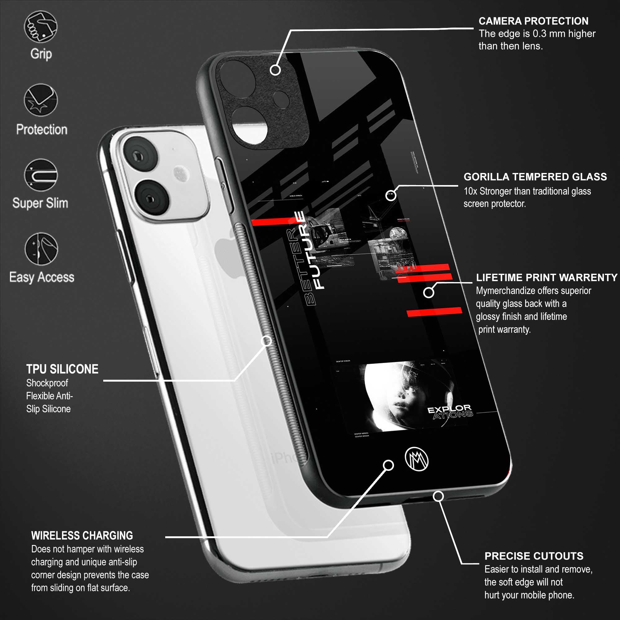 better future dark aesthetic back phone cover | glass case for redmi note 11 pro plus 4g/5g