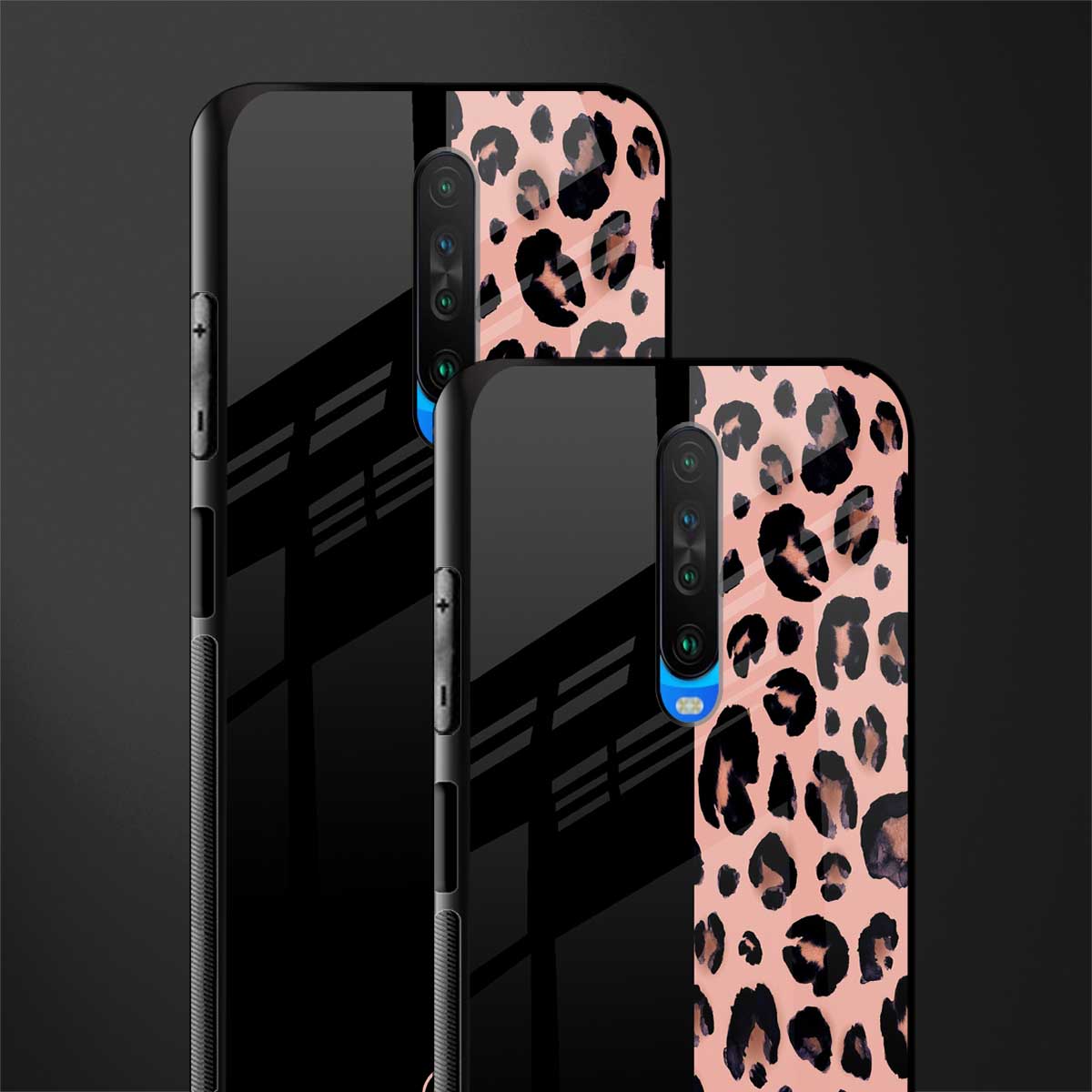 black & pink cheetah fur glass case for poco x2 image-2