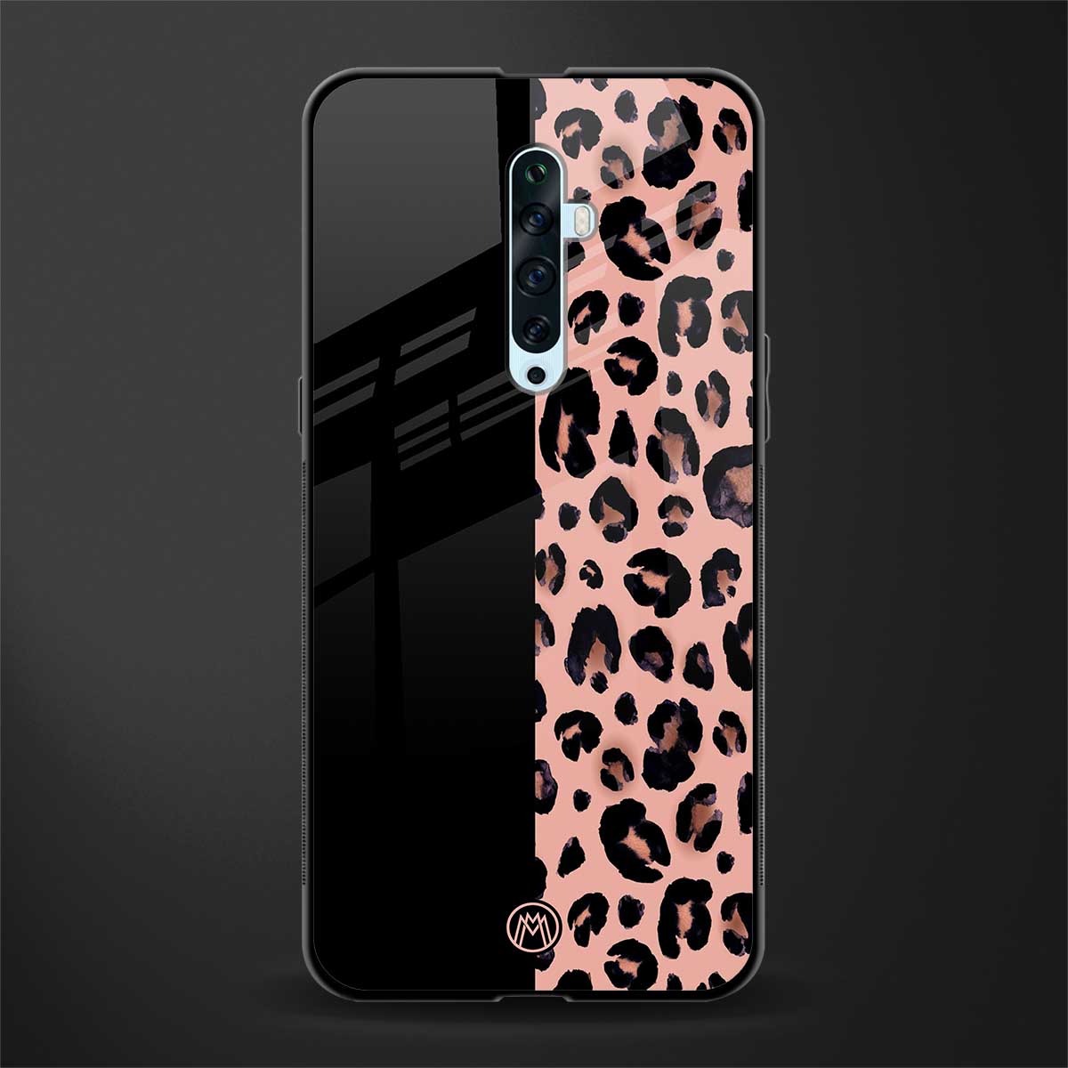 black & pink cheetah fur glass case for oppo reno 2f image