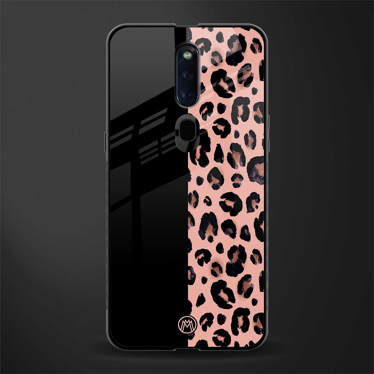 black & pink cheetah fur glass case for oppo f11 pro image
