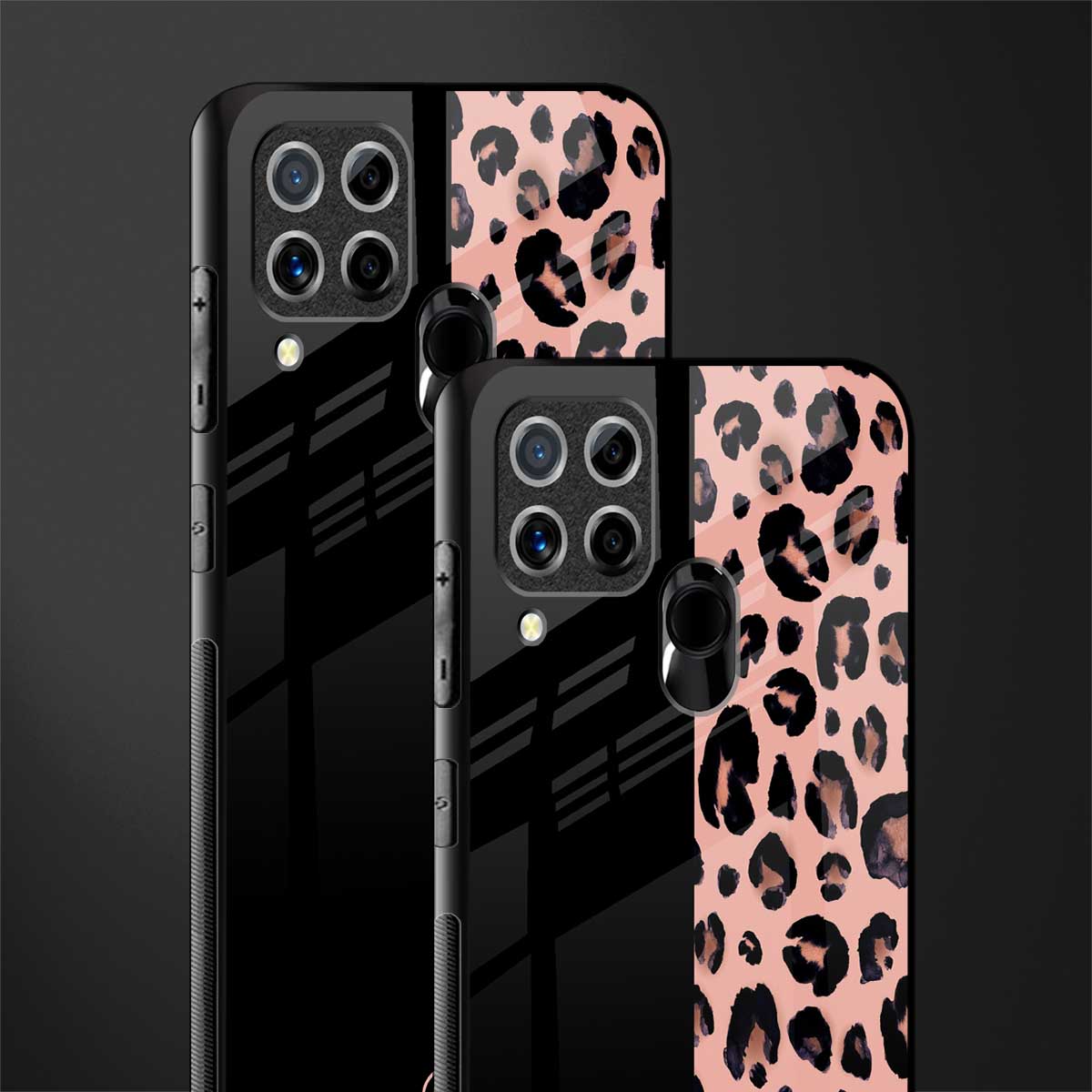 black & pink cheetah fur glass case for realme c15 image-2
