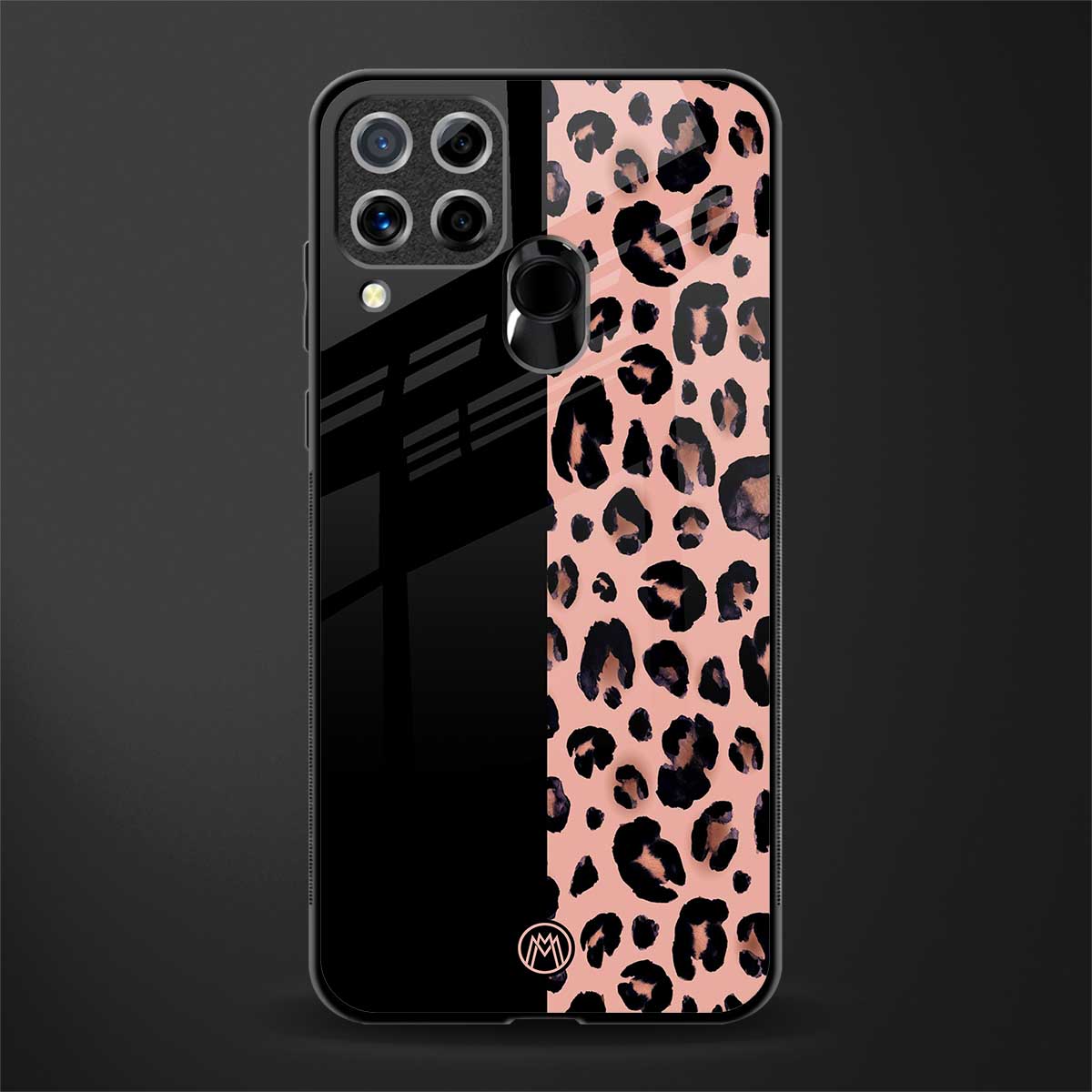 black & pink cheetah fur glass case for realme c15 image
