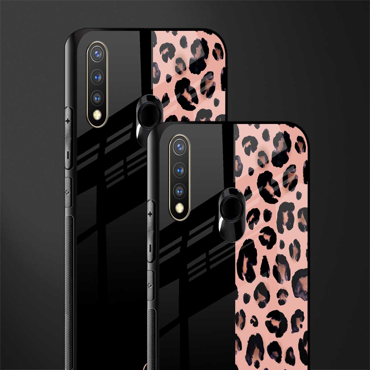 black & pink cheetah fur glass case for vivo y19 image-2