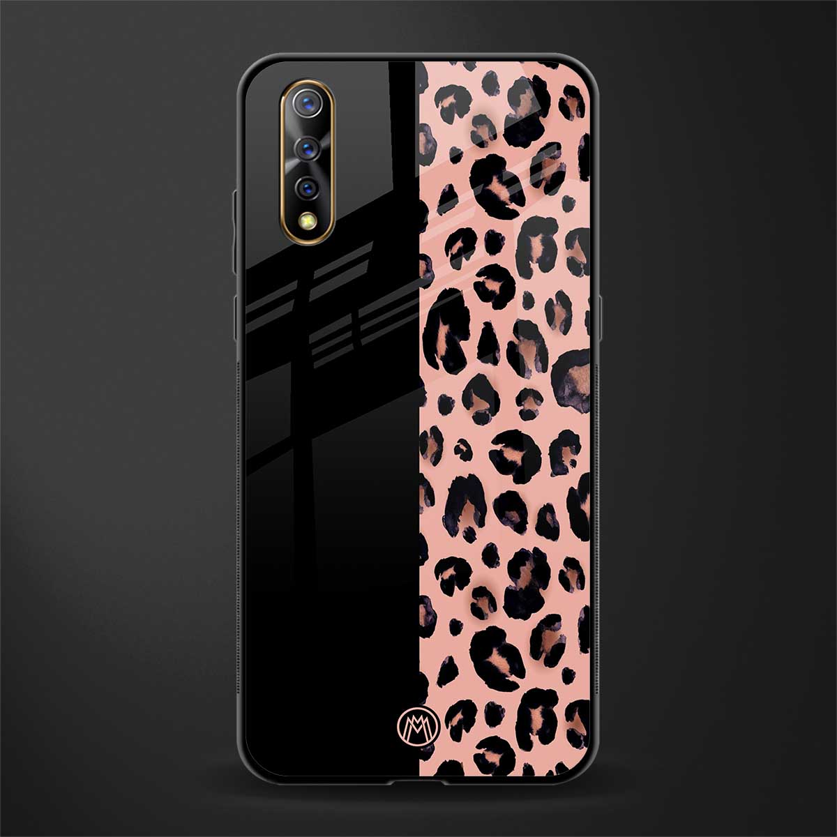 black & pink cheetah fur glass case for vivo s1 image
