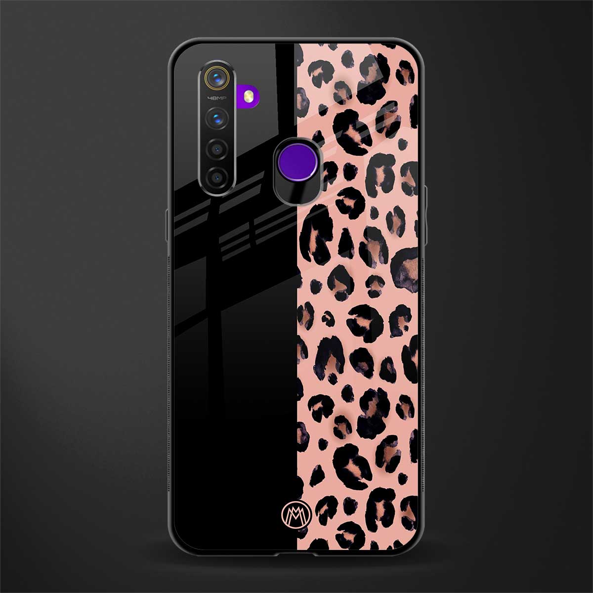 black & pink cheetah fur glass case for realme narzo 10 image