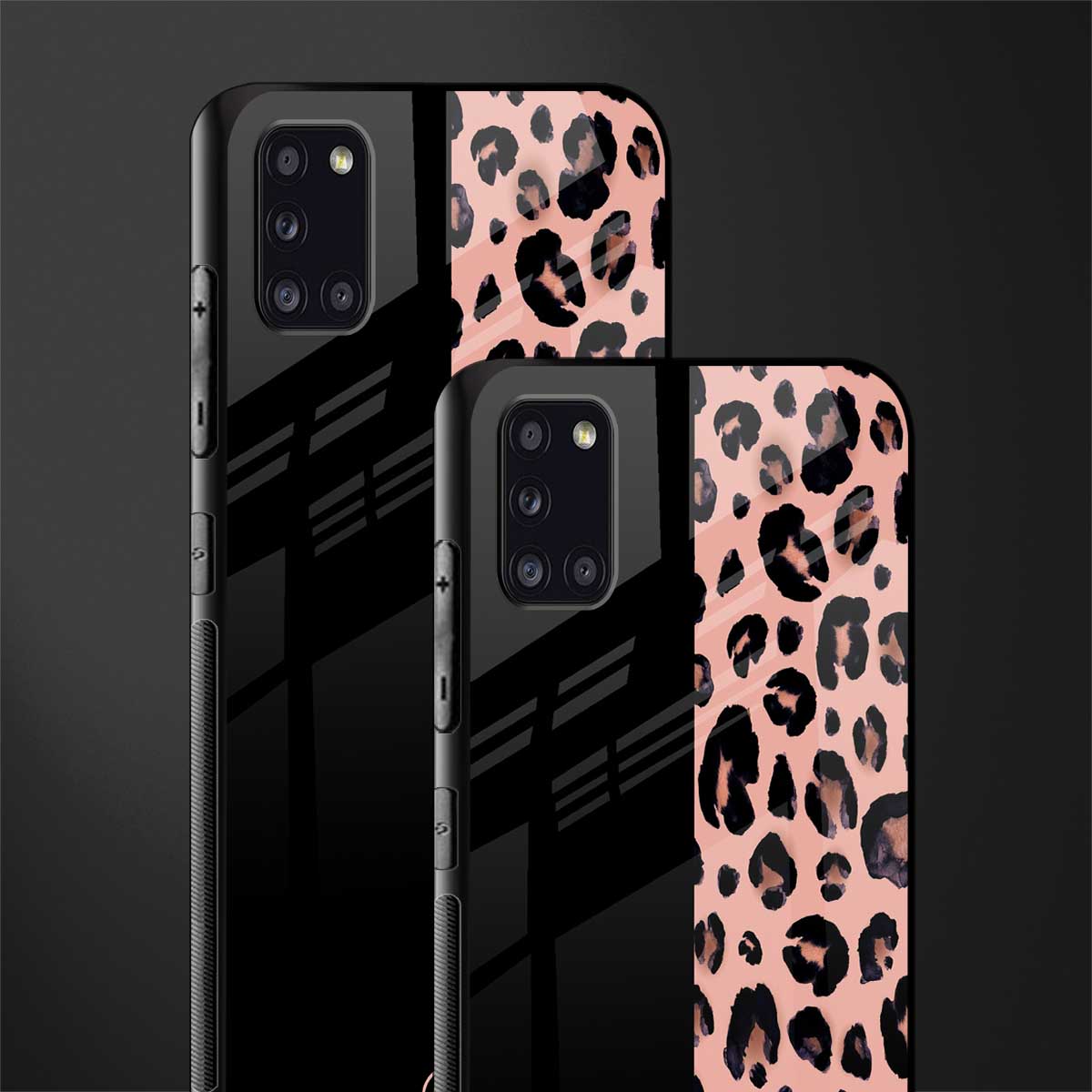 black & pink cheetah fur glass case for samsung galaxy a31 image-2