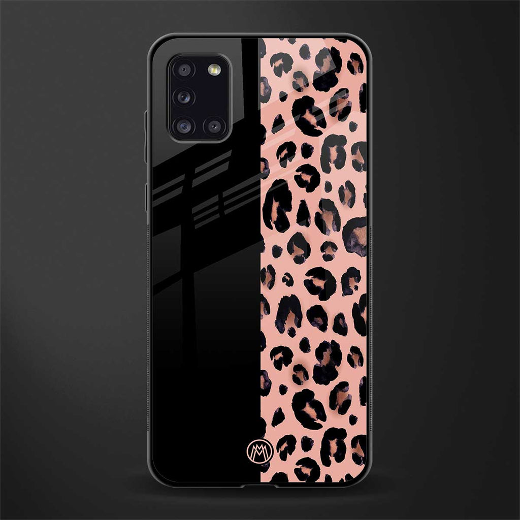 black & pink cheetah fur glass case for samsung galaxy a31 image