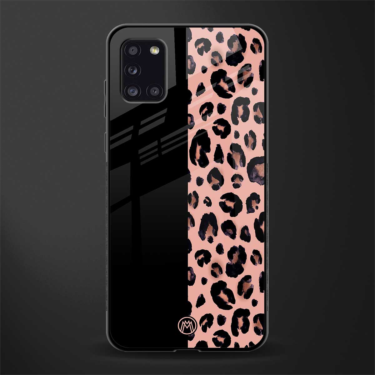 black & pink cheetah fur glass case for samsung galaxy a31 image