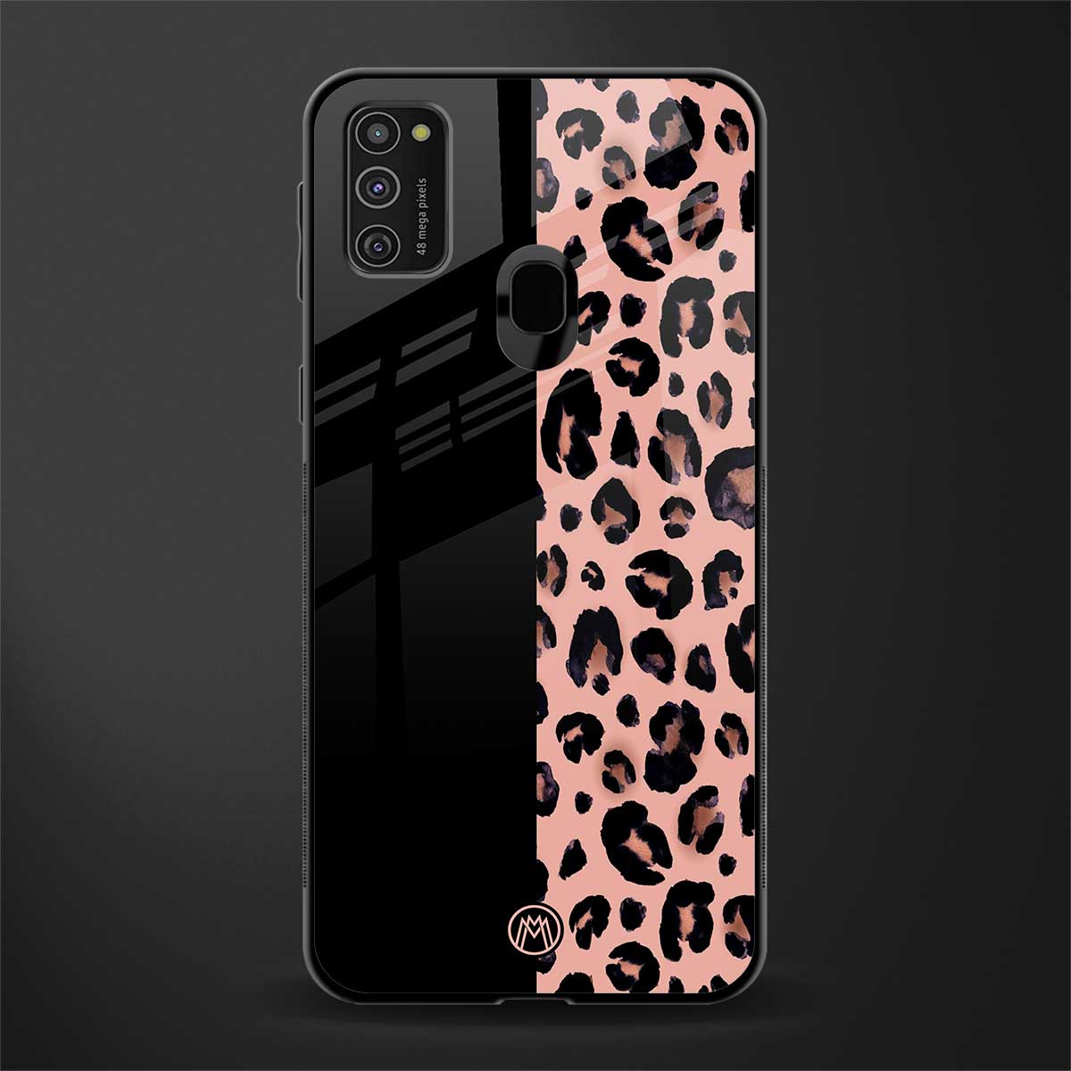 black & pink cheetah fur glass case for samsung galaxy m21 image