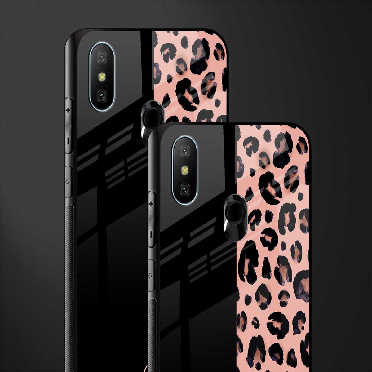 black & pink cheetah fur glass case for redmi 6 pro image-2