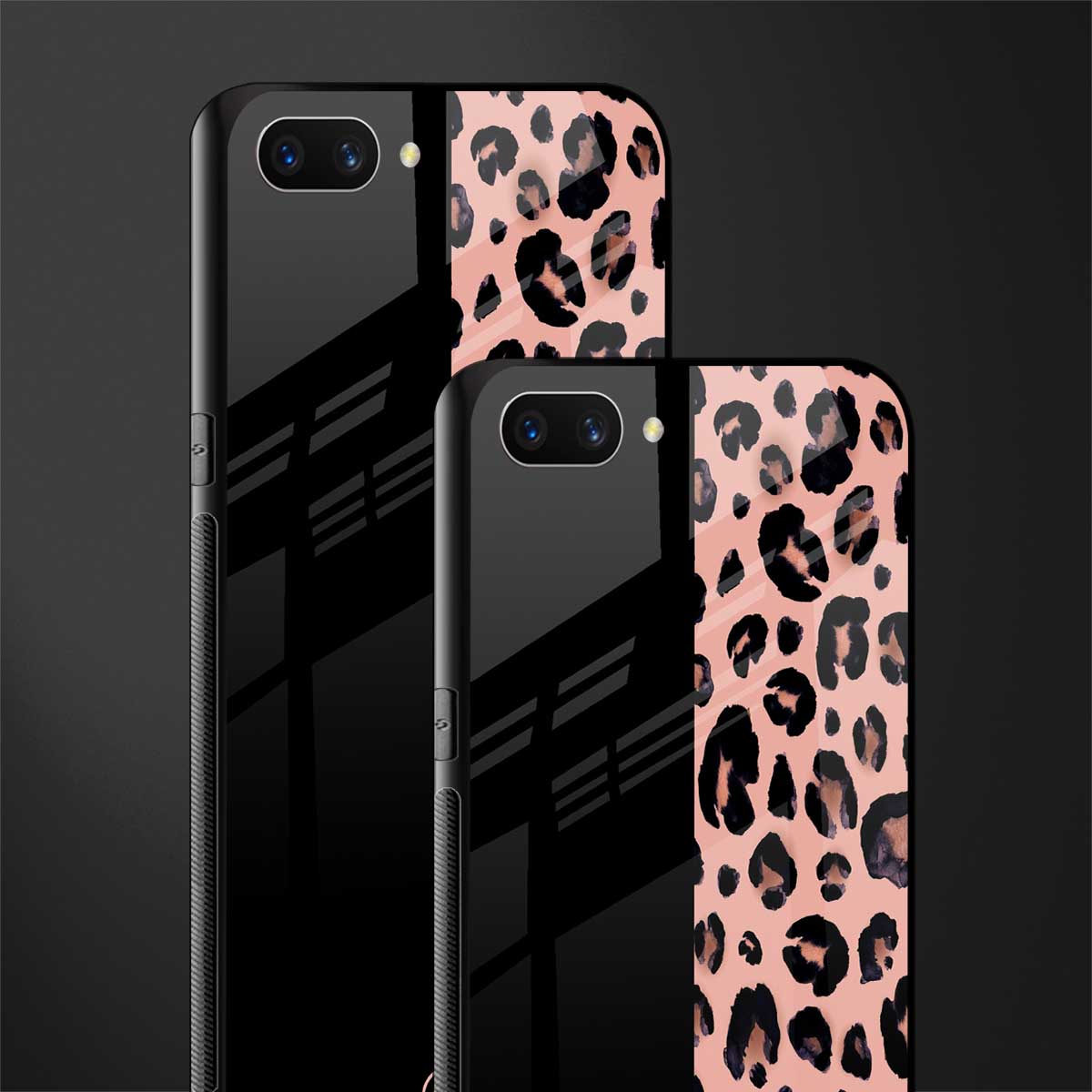black & pink cheetah fur glass case for oppo a3s image-2