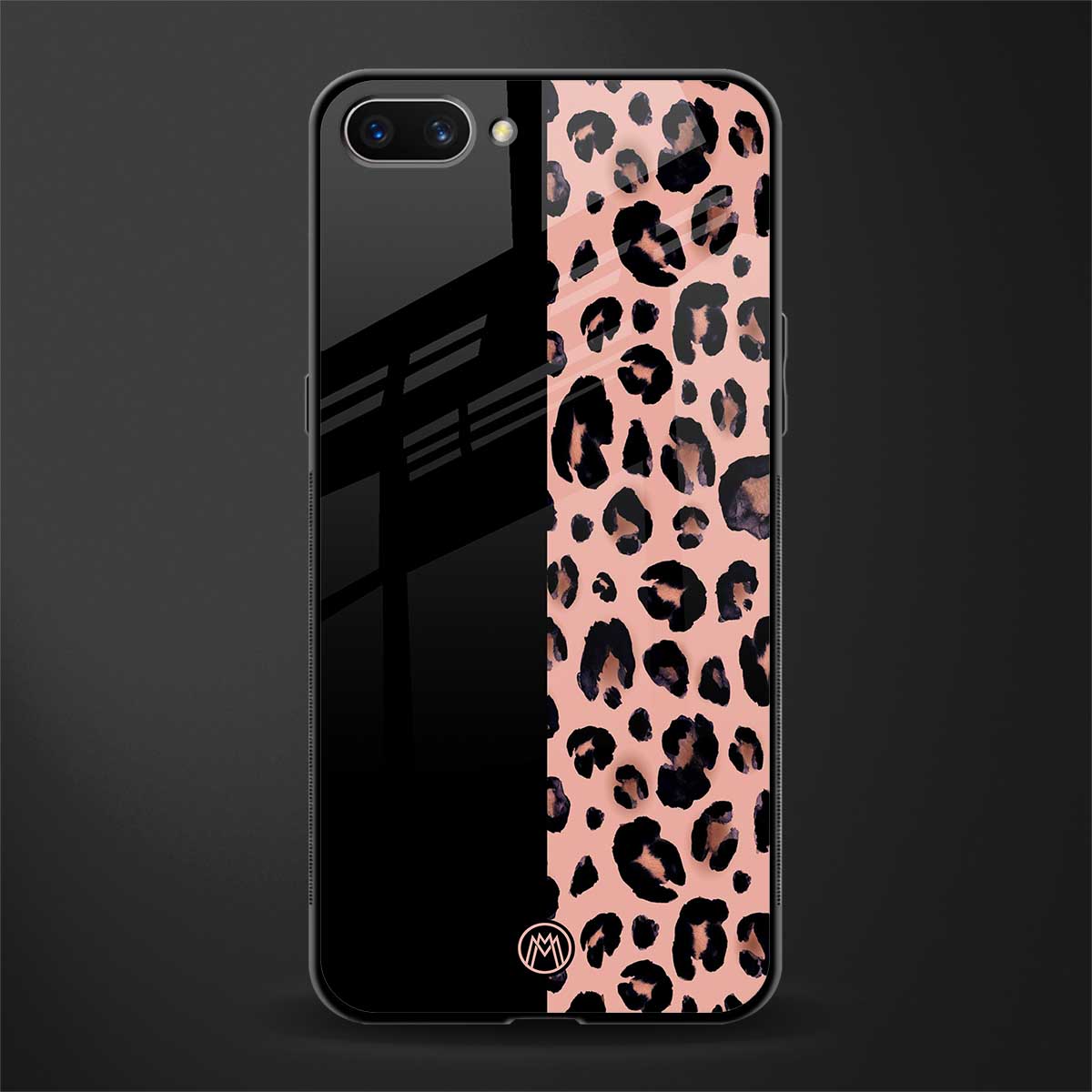 black & pink cheetah fur glass case for realme c1 image