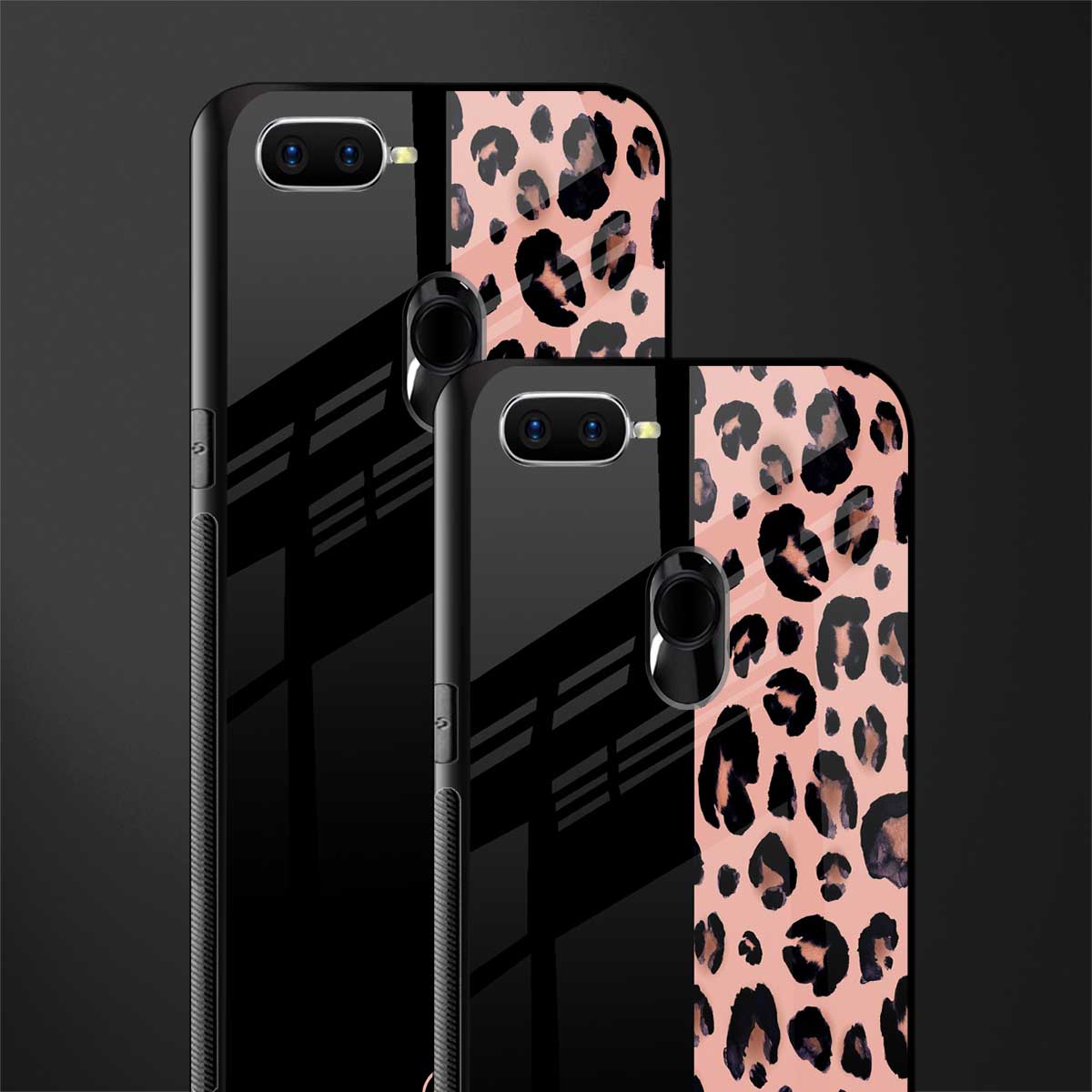 black & pink cheetah fur glass case for oppo a7 image-2