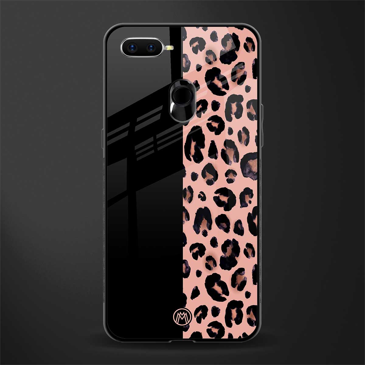 black & pink cheetah fur glass case for oppo a12 image