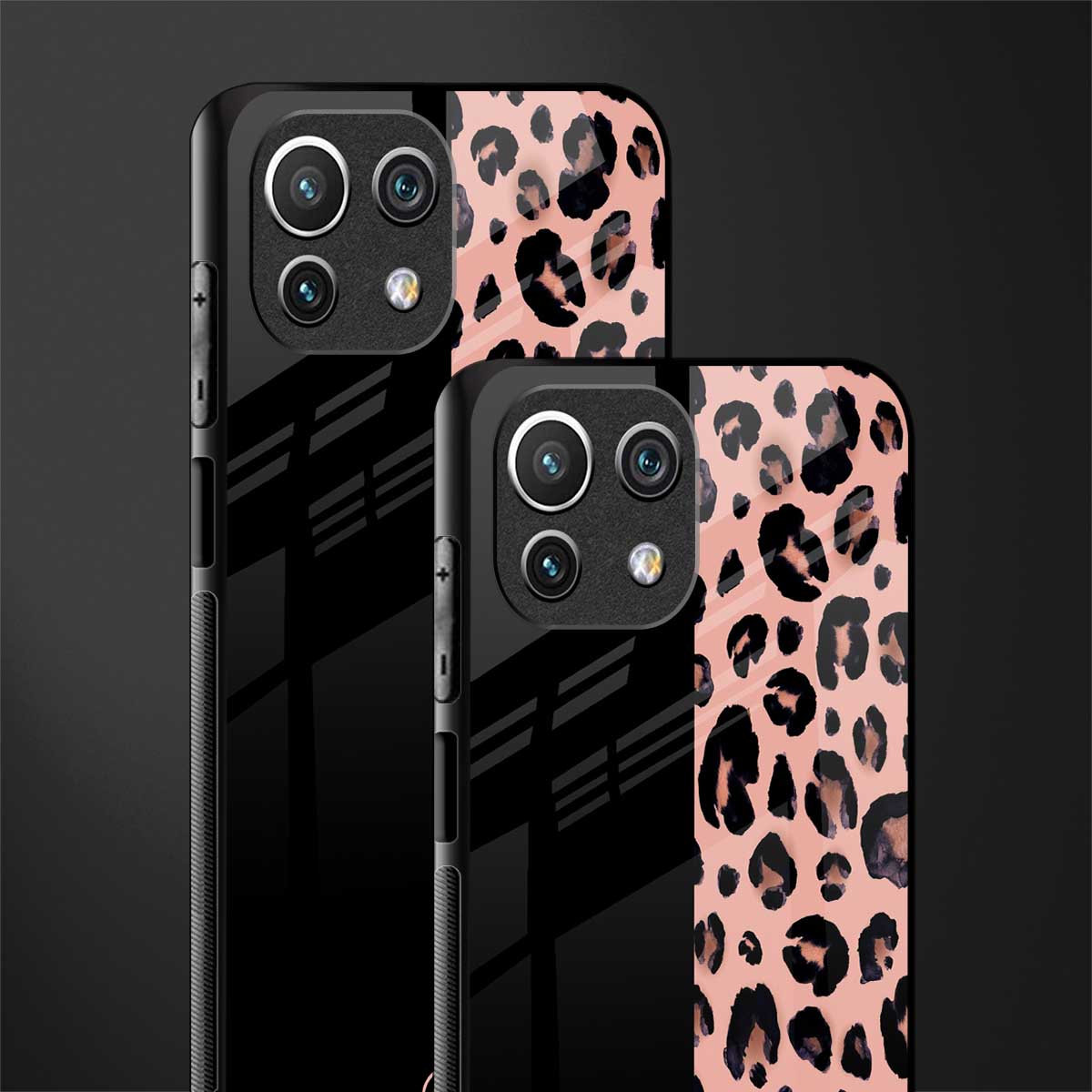 black & pink cheetah fur glass case for mi 11 lite image-2