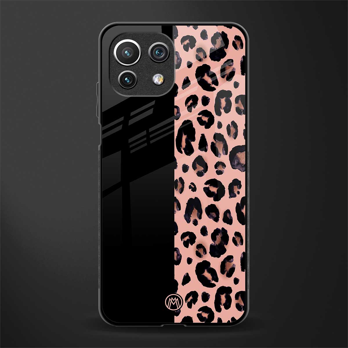 black & pink cheetah fur glass case for mi 11 lite image
