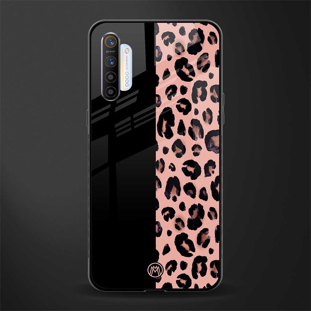 black & pink cheetah fur glass case for realme xt image
